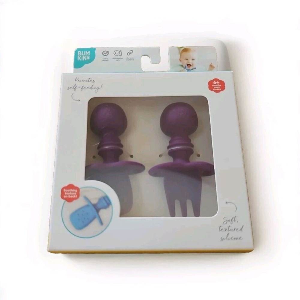 Bumkins Silicone Chewtensils Fork Spoon Set Purple
